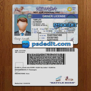 Editable blank Nevada drivers license template psd download