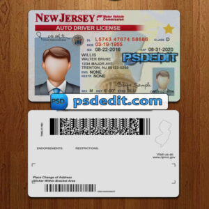 Editable blank New Jersey drivers license template psd download