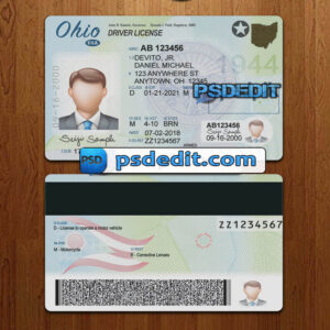 Editable blank Ohio drivers license template psd download