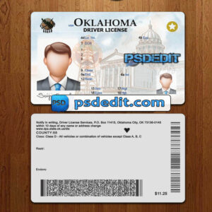 Editable blank Oklahoma drivers license template psd download New