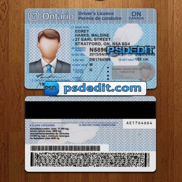 Editable blank Ontario drivers license template psd download