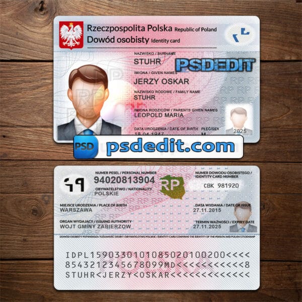 Editable blank Poland ID Card Template Psd download