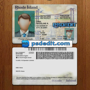 Editable blank Rhode Island drivers license template psd download