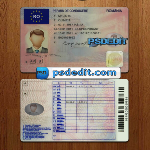 Editable blank Romania drivers license template psd download