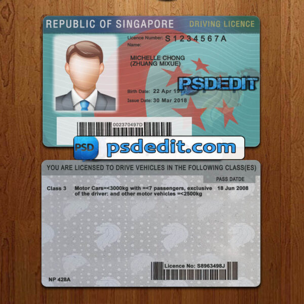 Editable blank Singapore drivers license template psd download