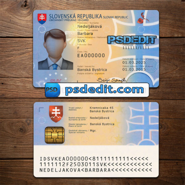 Editable blank Slovakia ID Card Template Psd download