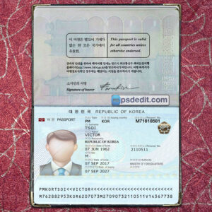 Editable blank South Korea Passport Template Psd download