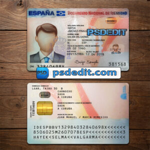 Editable blank Spain ID Card Template Psd download V1