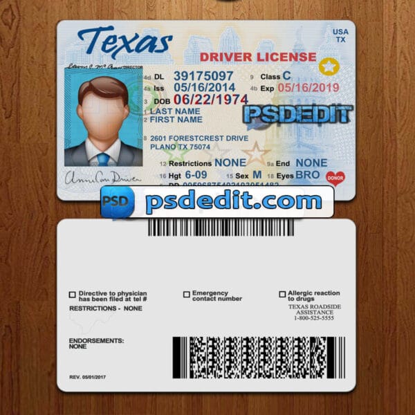 Editable blank texas drivers license template psd download