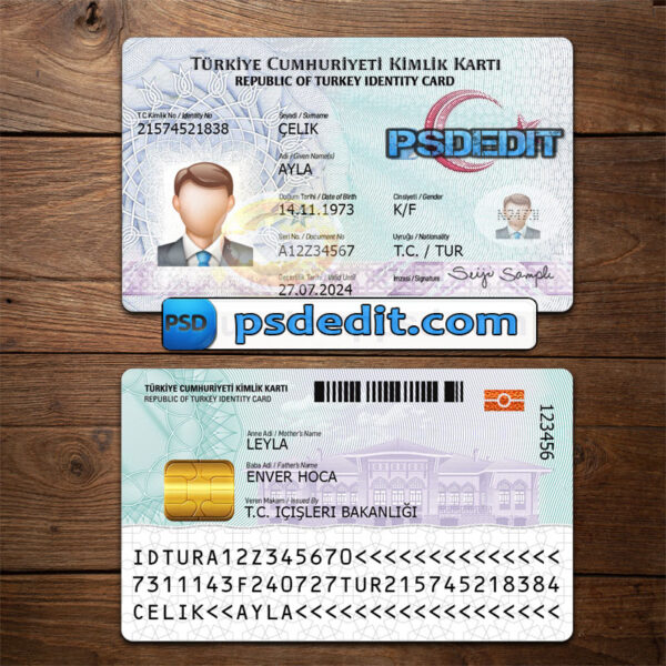 Editable blank Turkey ID Card Template Psd download