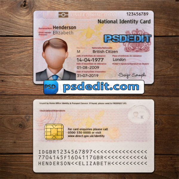 Editable blank UK ID Card Template Psd download