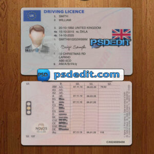 Editable blank UK drivers license template psd download