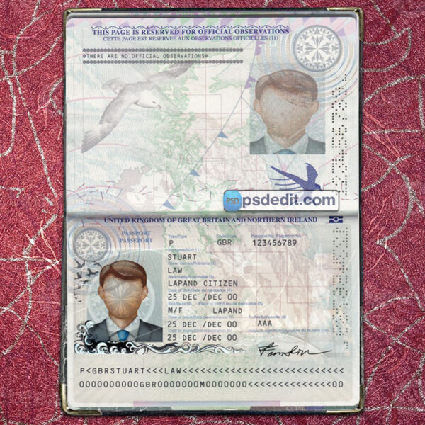 Editable blank UK Passport Template Psd download (V2)