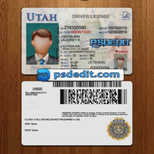 Editable blank Utah drivers license template psd download