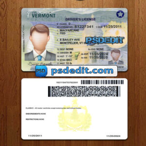 Editable blank Vermont drivers license template psd download