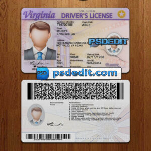 Editable blank Virginia drivers license template psd download