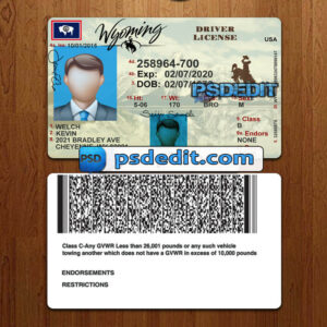 Editable blank Wyoming drivers license template psd download