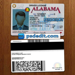 Editable blank Alabama drivers license template psd download