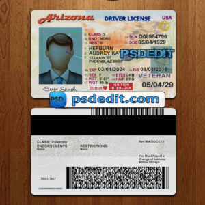 Editable blank Arizona drivers license template psd download