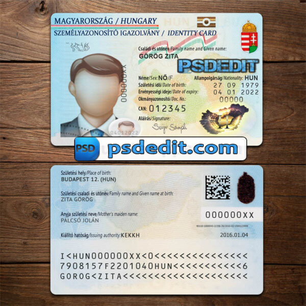 Editable blank Hungary ID Card Template Psd download